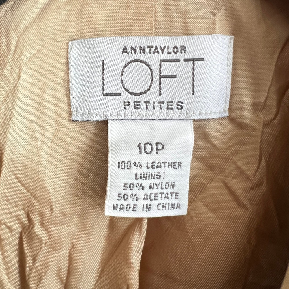 Vintage Y2k Ann Taylor Tan Leather Full Zip Jacket Classic 90s - Picture 3 of 6